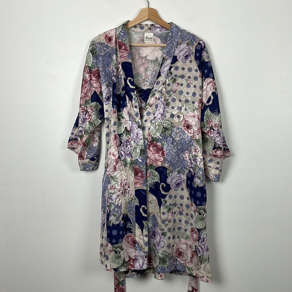 Maryann's 2 piece gown women vintage size medium floral satin 2 pockets belt - Picture 5 of 13